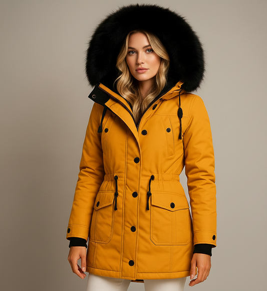 Elara Lange Damesjas met Luxe Bontkraag en Comfortabele Isolatie