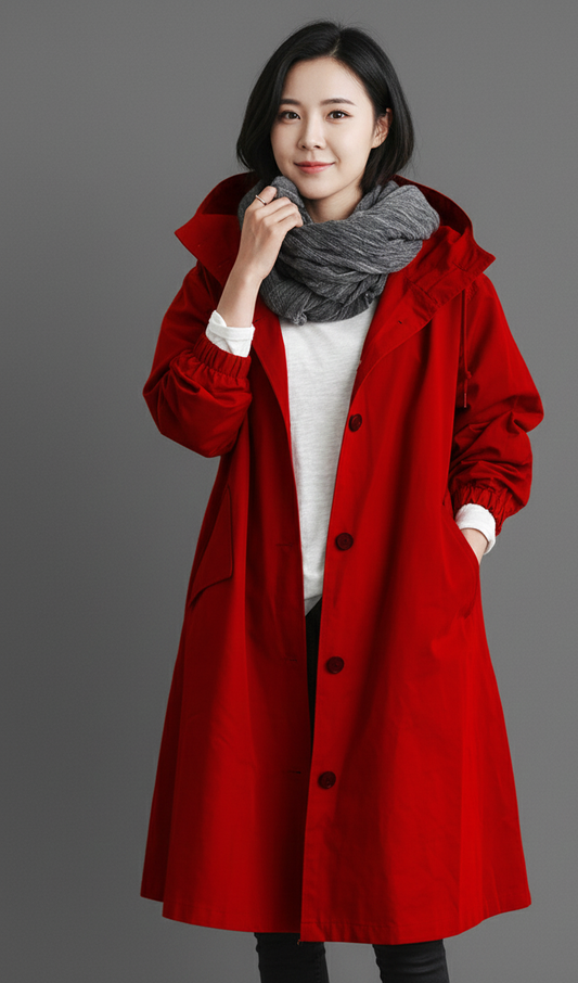 Elegante Regenseizoen Damestrenchcoat – Waterdicht met Capuchon