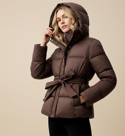 FrostLijn Gewatteerde Damesparka met Tailleceintuur – Warme Winterjas