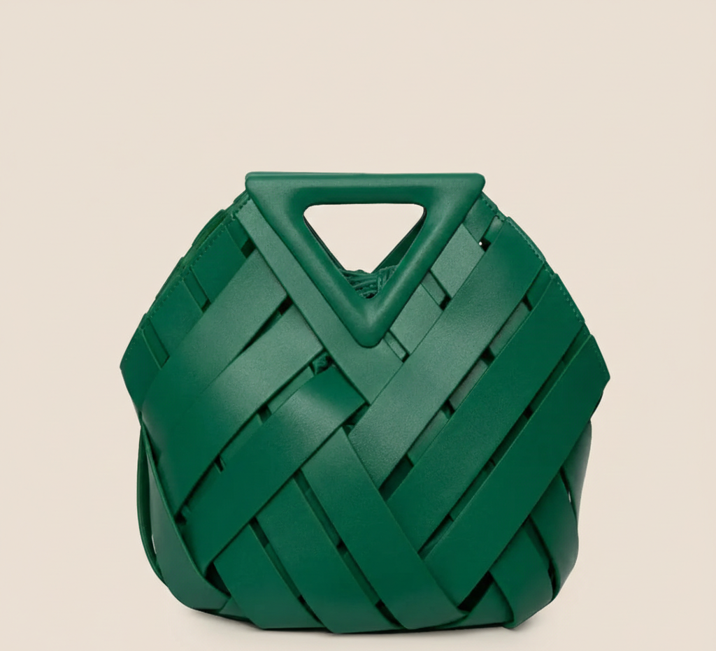 Gevlochten Dames Handtas van Vegan Leer met Driehoekige Handgreep