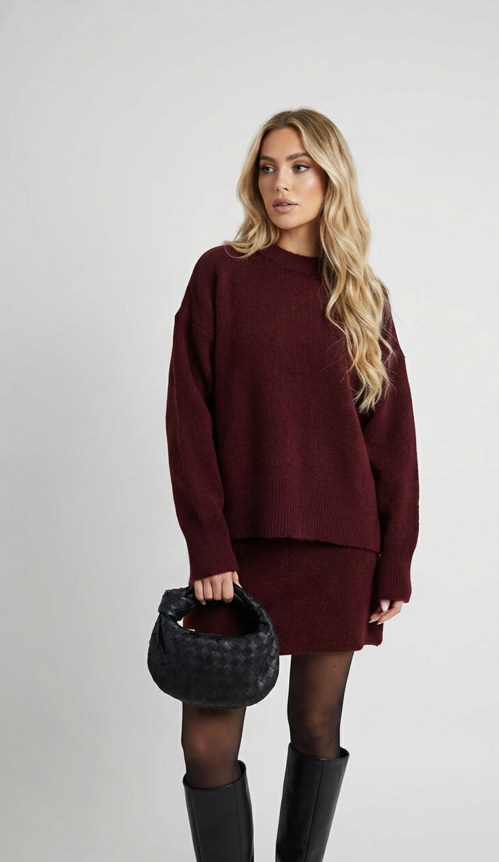 KnitAura Gebreide Dames Set – Trui en Rok Co-ord Outfit