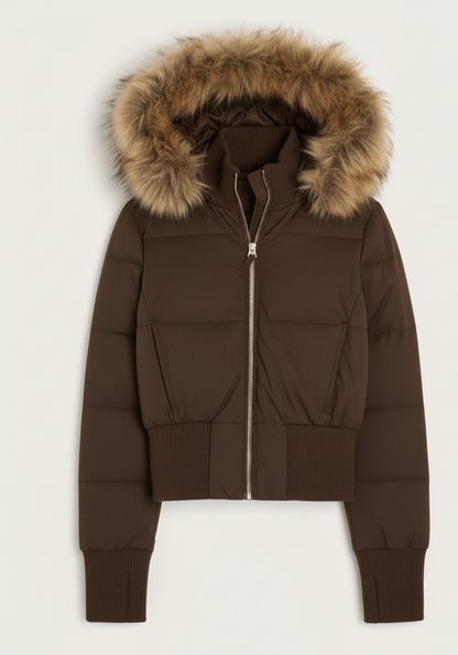 Gewatteerde Dames Winterjas met Afneembare Capuchon en Imitatiebontkraag