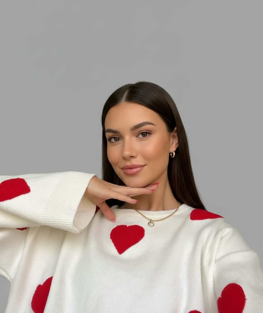 Valina damestrui met hartjesprint en oversized pasvorm katoen