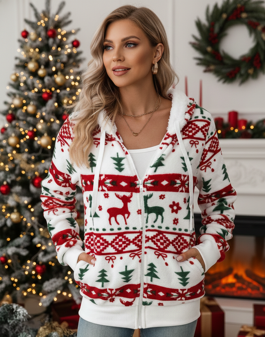 Lindora Witte Kersttrui Dames met Rendierprint en Warme Hals