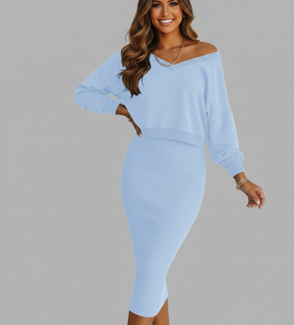 Mariva Tweedelige Dames Set met V-hals en Losse Pullover