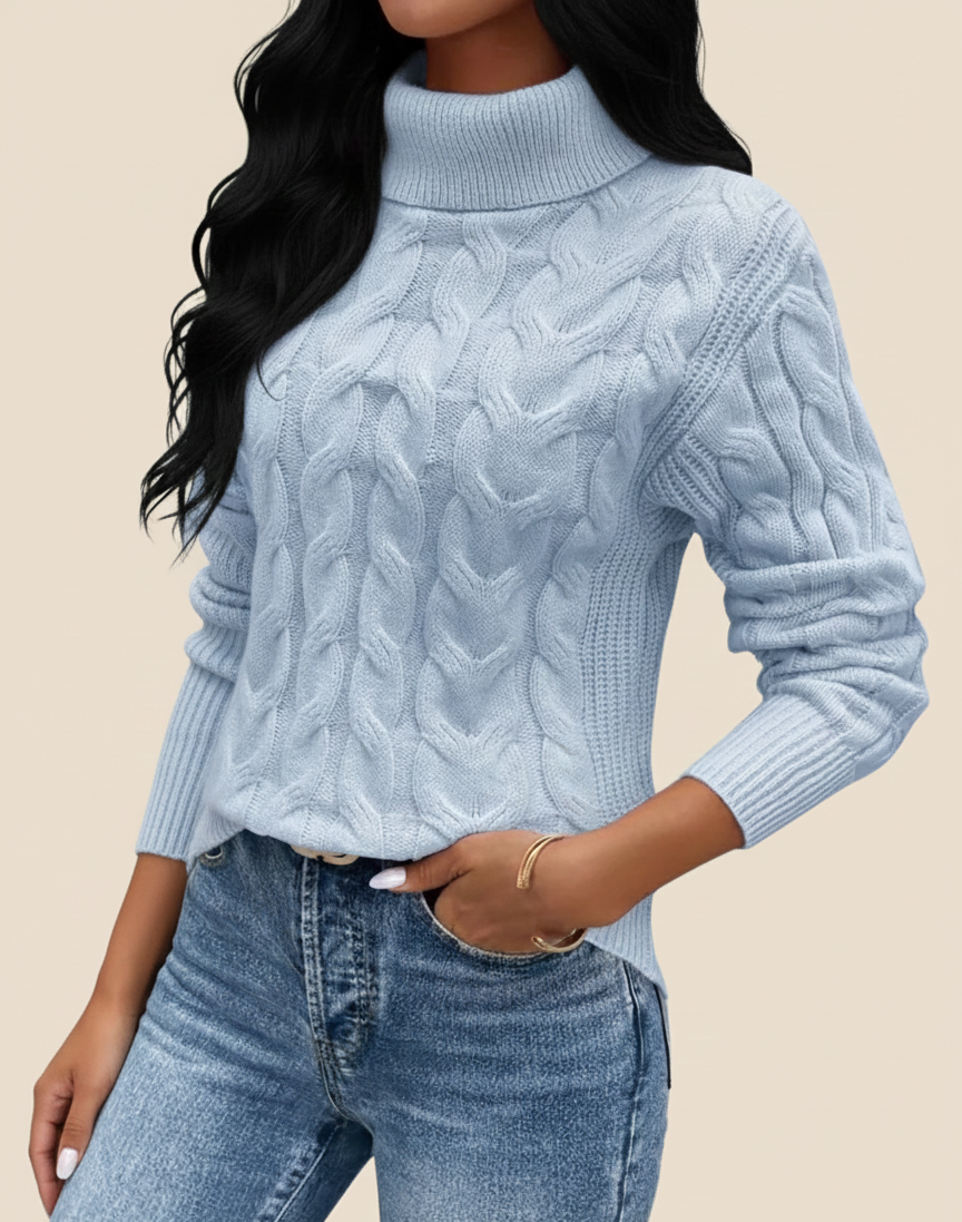 Kabelwarm Coltrui Dames – Gebreide Wintertrui met Hoge Kraag