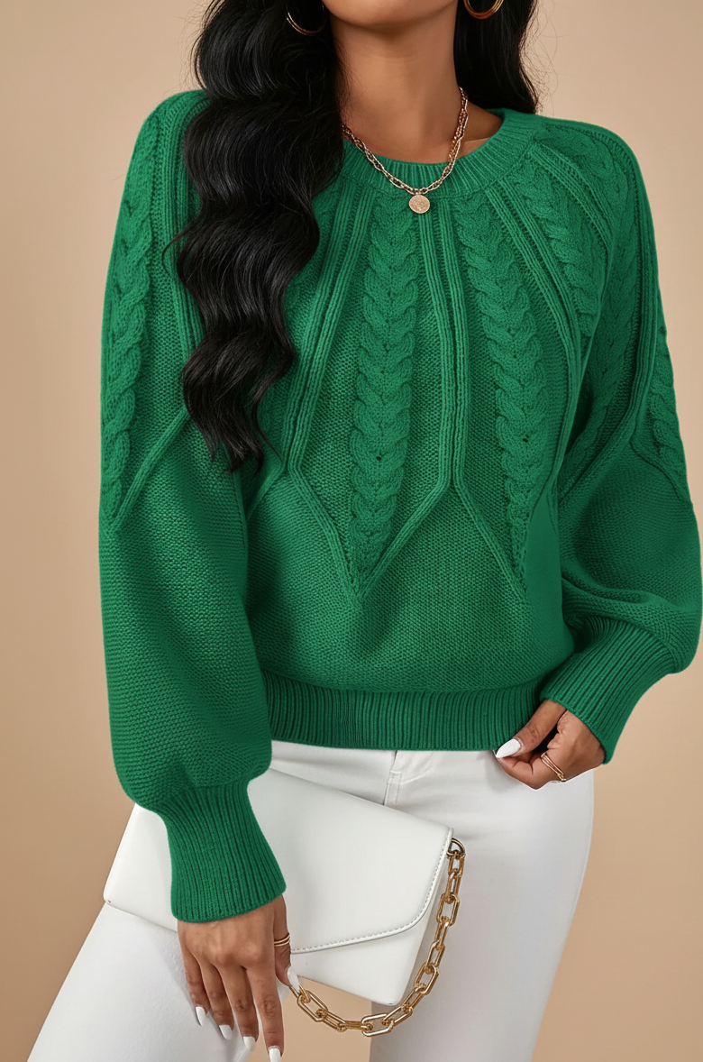 Herfstweef Gebreide Damestrui – Kabeltrui met Ronde Hals