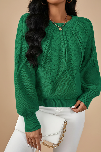 Herfstweef Gebreide Damestrui – Kabeltrui met Ronde Hals