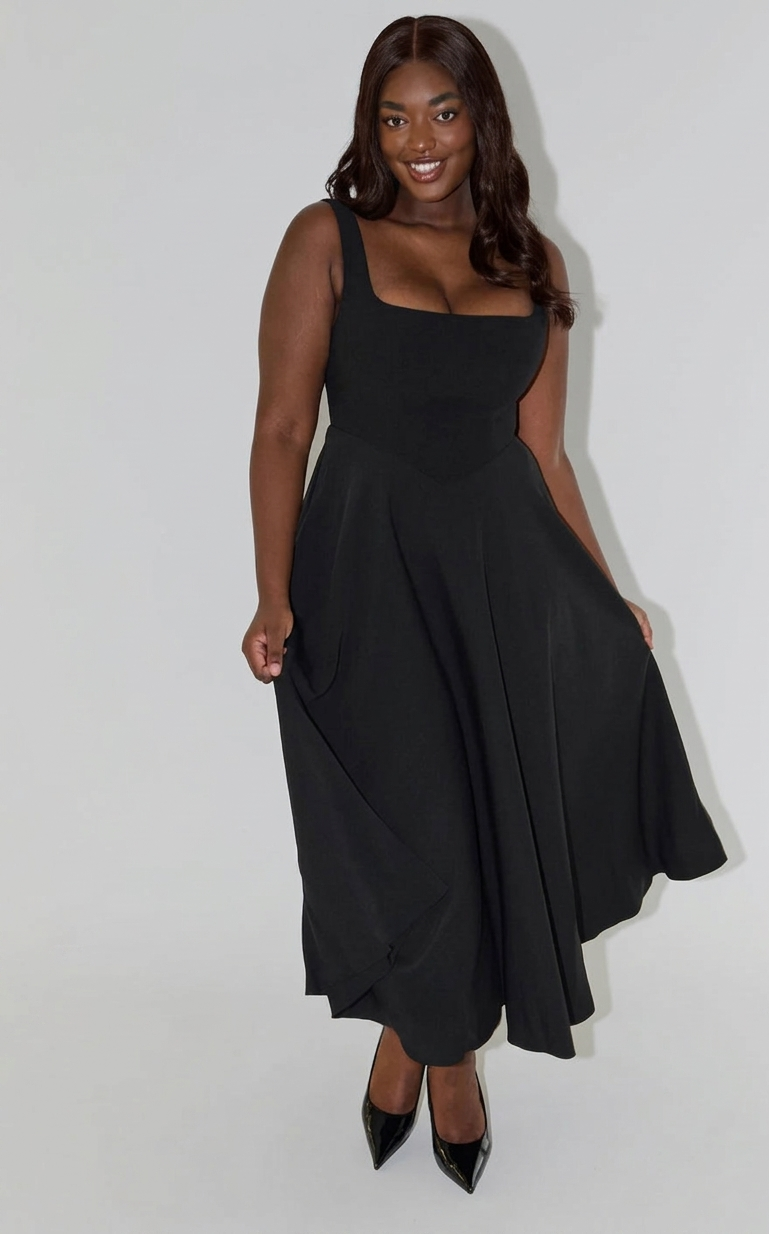 Elira midi jurk dames hoge taille vierkante hals elegant