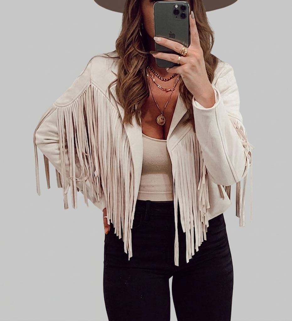 Velmira Suède Jas met Franjes en Boho Stijl Dames Vest