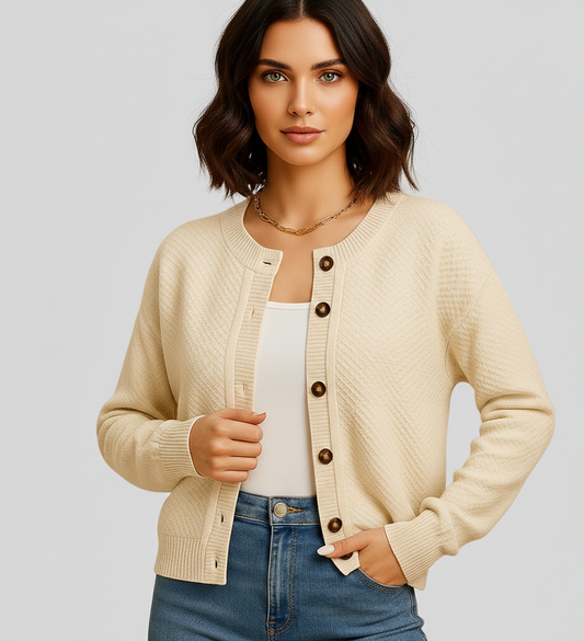 Dames Kort Gebreid Vest Elviane – Decoratieve Knopen