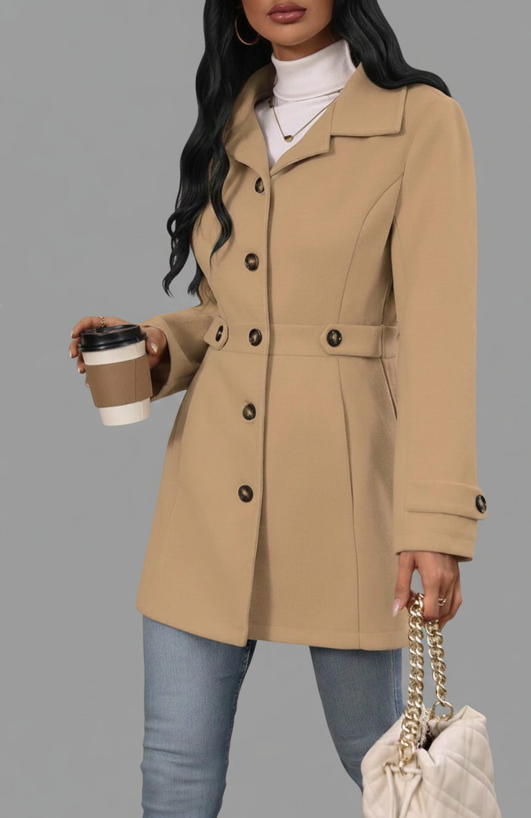 Celeste Elegance Damesjas – Luxe middellange jas met knopen voor dames