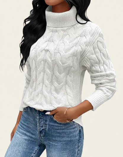 Kabelwarm Coltrui Dames – Gebreide Wintertrui met Hoge Kraag