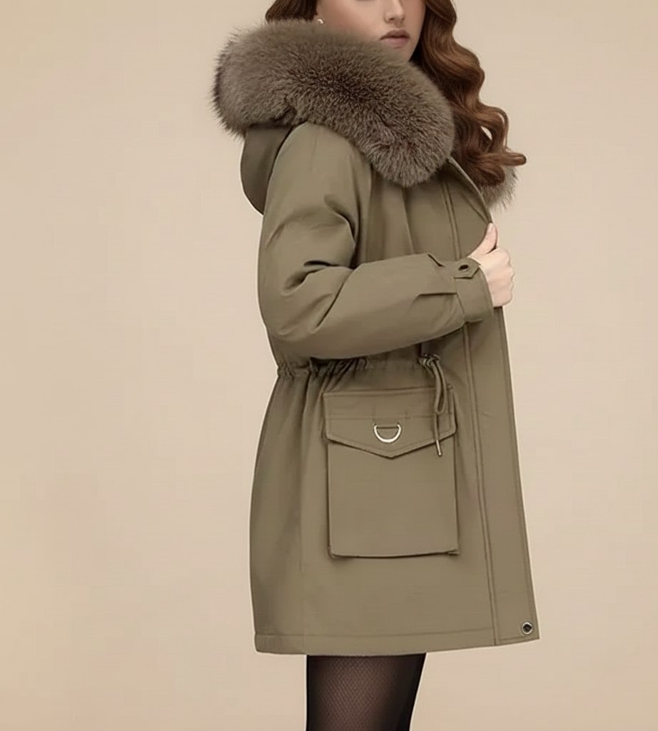 Elara Gewatteerde Dames Winterjas met Afneembare Kraag en Tailleban