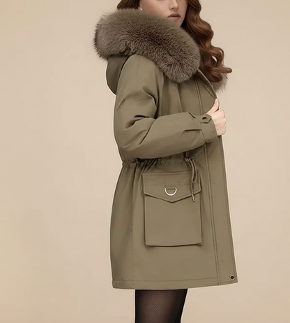 Elara Gewatteerde Dames Winterjas met Afneembare Kraag en Tailleban