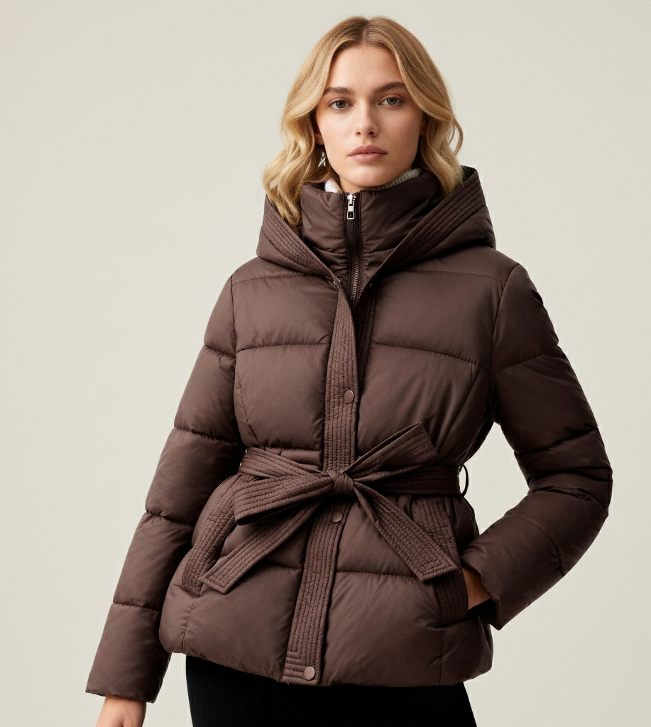 FrostLijn Gewatteerde Damesparka met Tailleceintuur – Warme Winterjas