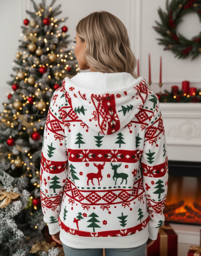 Lindora Witte Kersttrui Dames met Rendierprint en Warme Hals