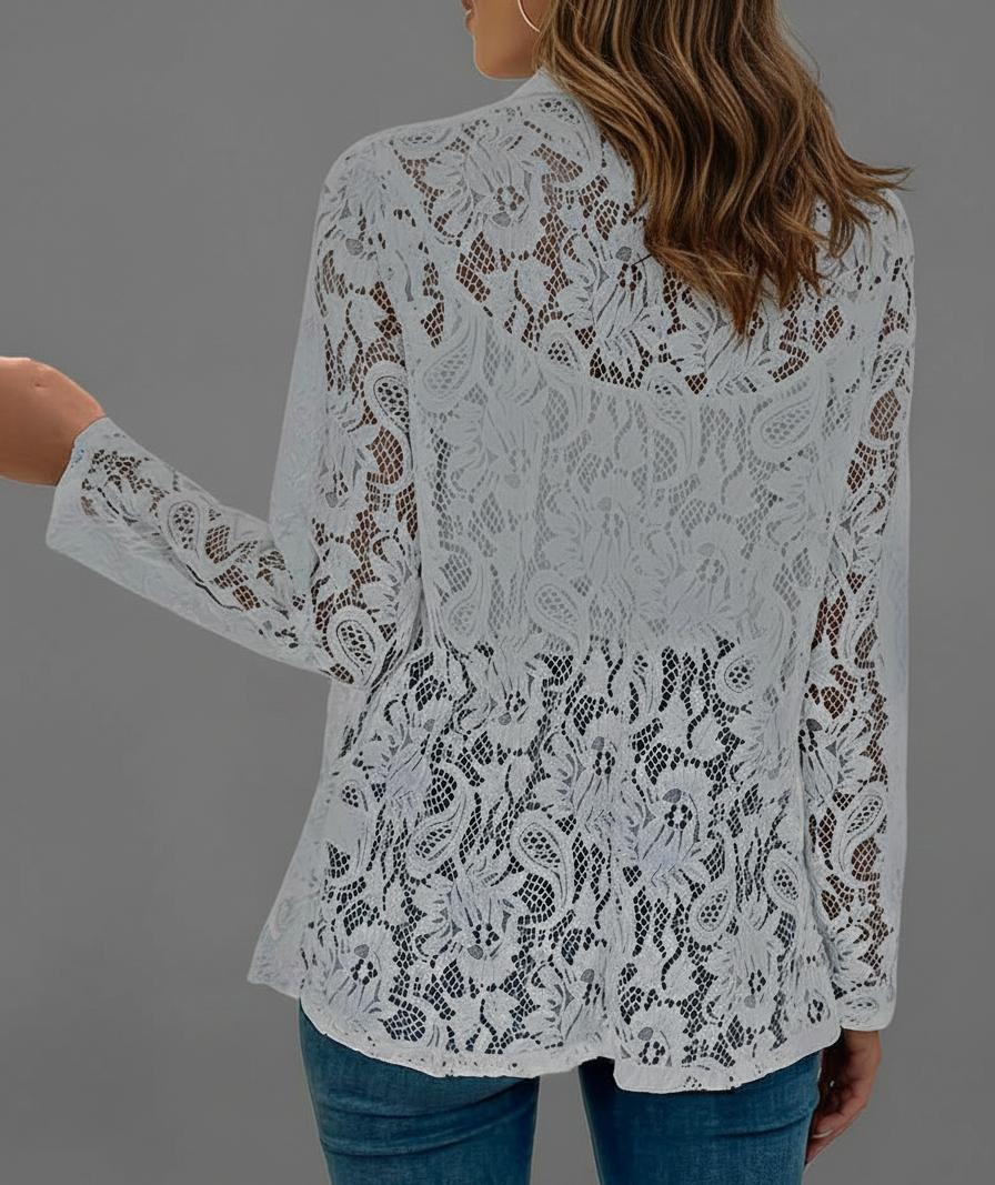 Dames kanten blazer met transparante stof en elegante driekwart mouw