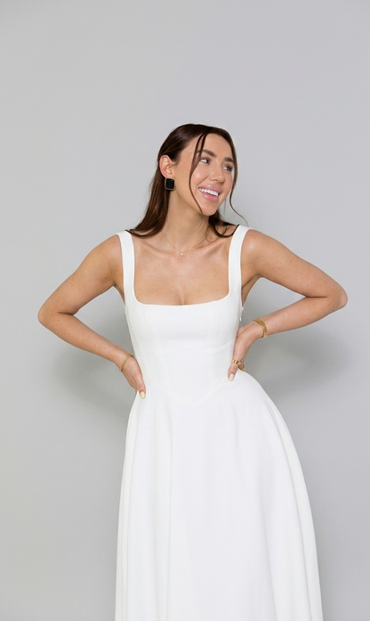 Elira midi jurk dames hoge taille vierkante hals elegant