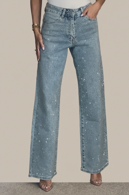 Sabine Glitterende Damesjeans met Hoge Taille – Slim Fit