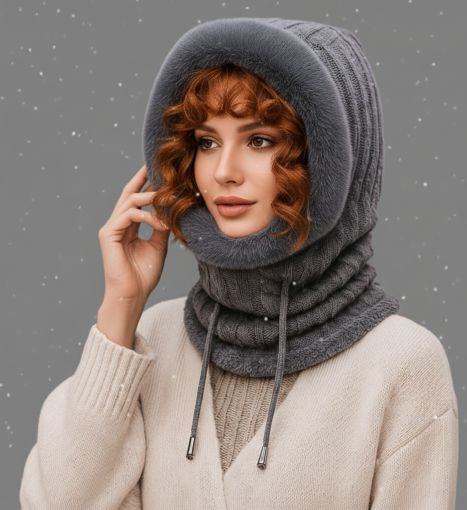 Warme Dames Winterset met Gebreide Stof en Capuchon met Bontlook