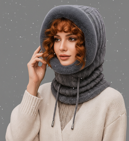 Warme Dames Winterset met Gebreide Stof en Capuchon met Bontlook