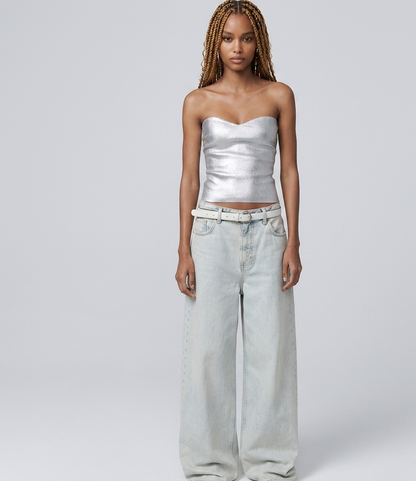 Lunéa strapless metallic damestop glanzende party top chic