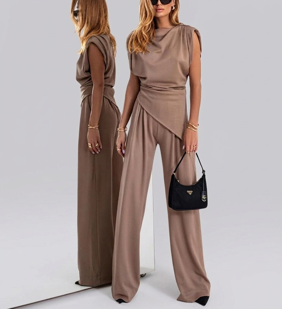 Elvaré dames tweedelige set met wijde broek elegante outfit