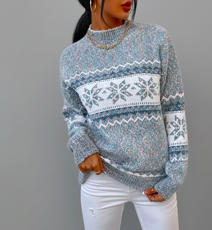 Dames Wintertrui met Scandinavisch Sneeuwvlokpatroon en Relaxed Fit