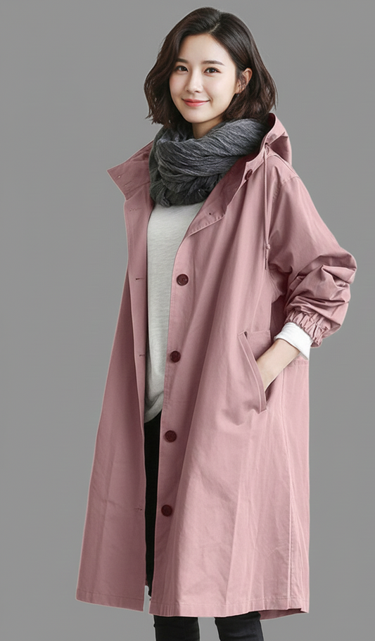 Elegante Waterdicht Damestrenchcoat voor het Regenseizoen met Capuchon