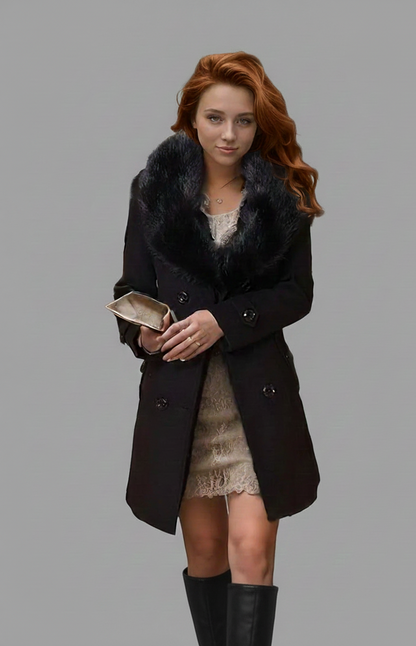 Liora elegante winterjas met bontkraag en tailleceintuur dames