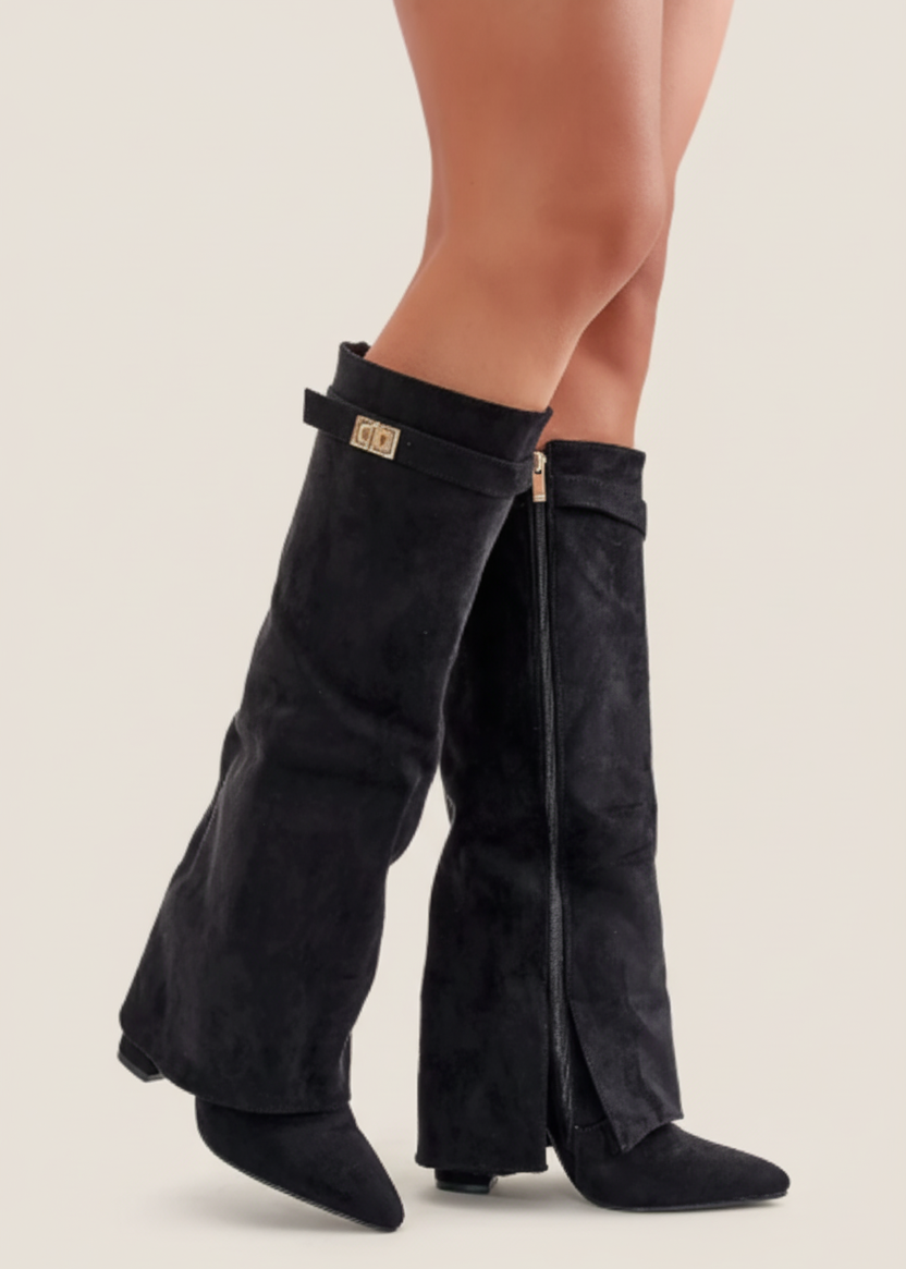 Luxe Dameslaarzen Aurora – Hoge laars met flap en blokhak