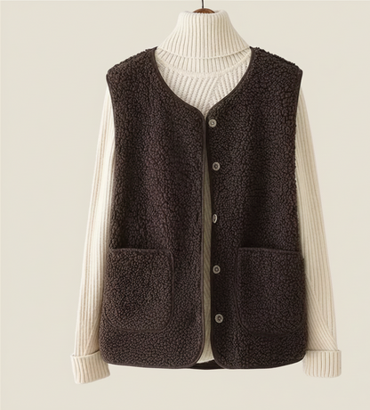 Warme Dames Bodywarmer Zachtlaag met Knoopsluiting en Zakken