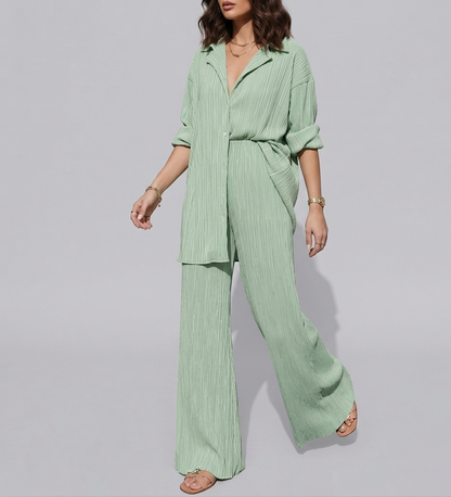 Veloura Dames Tweedelig Pak met Gedrapeerde Broek Set