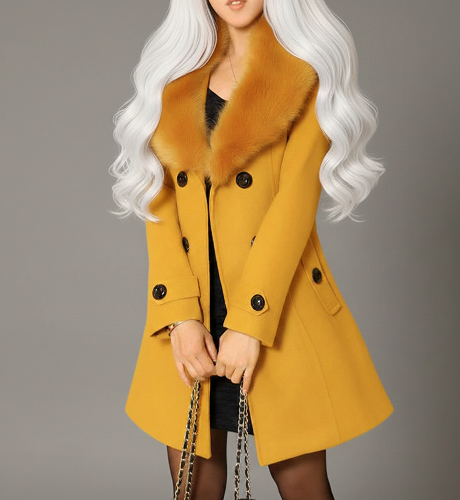 Noorderlicht Faux Fur Damesmantel met Dubbelknoop en Slanke Pasvorm