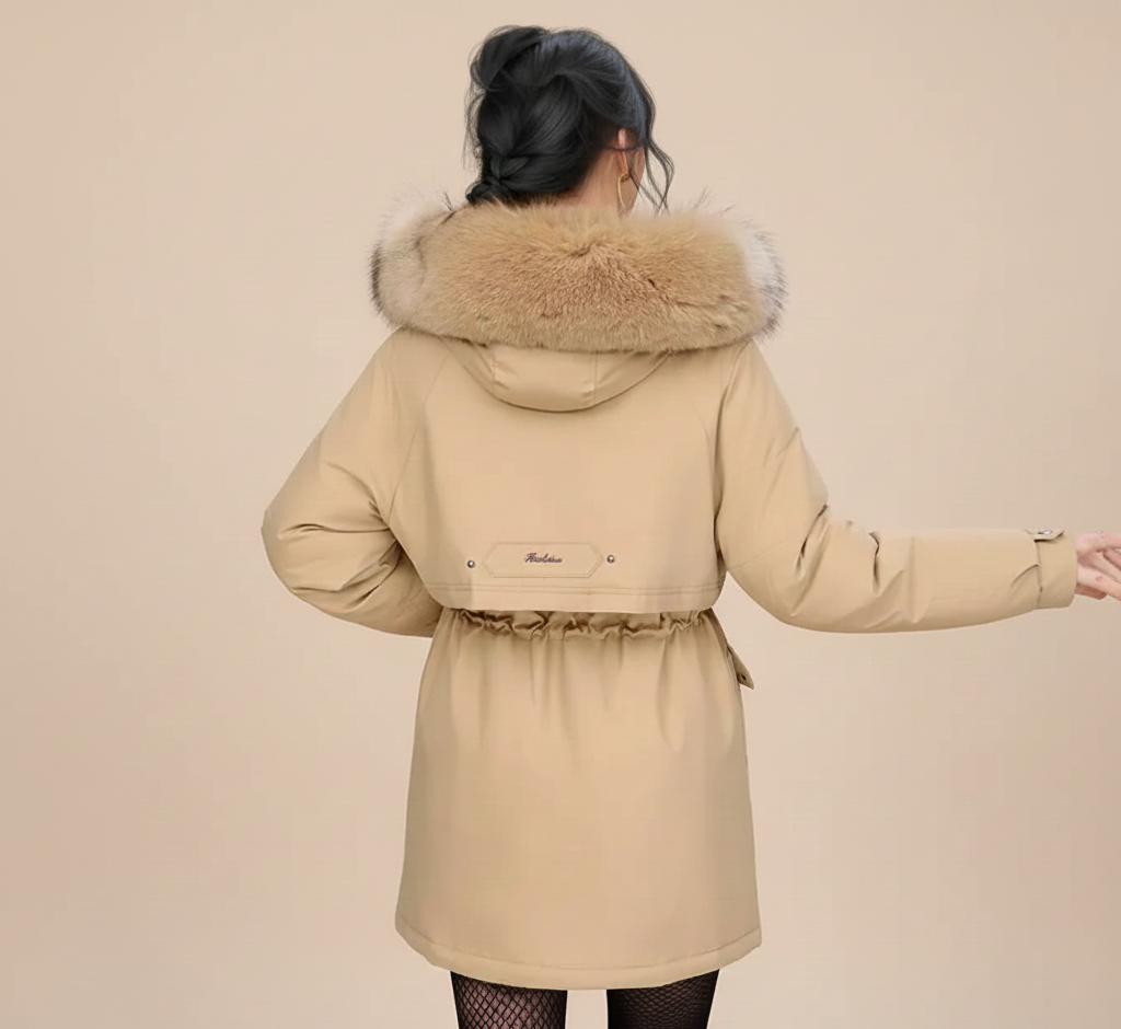 Elara Gewatteerde Dames Winterjas met Afneembare Kraag en Tailleban