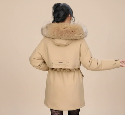 Elara Gewatteerde Dames Winterjas met Afneembare Kraag en Tailleban