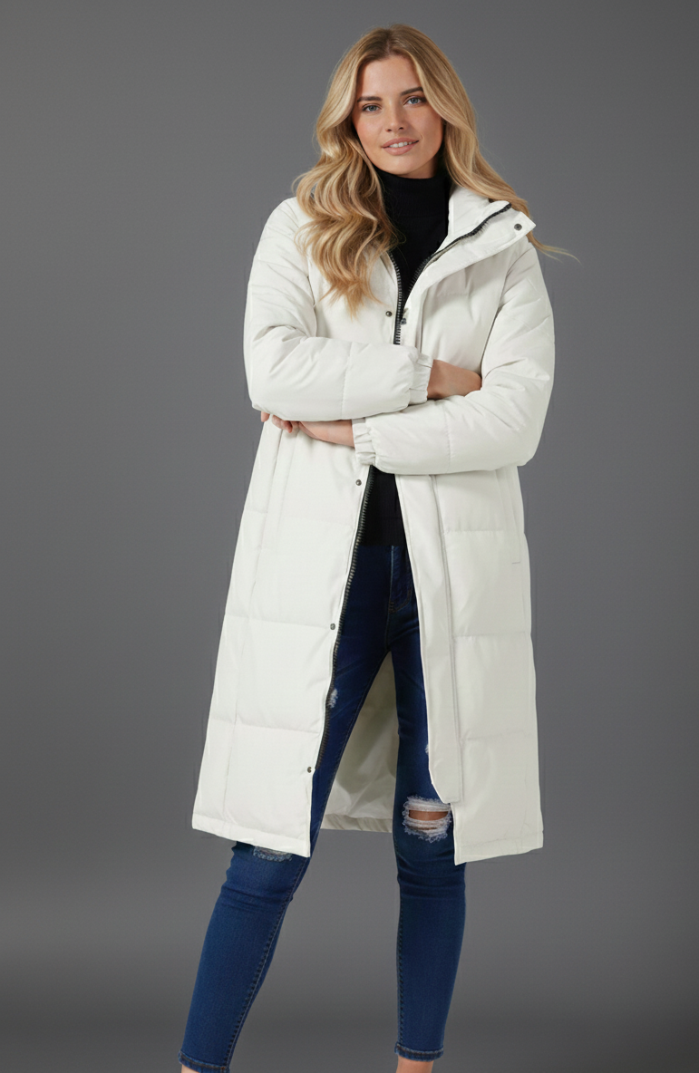 Langewarm Maxi Pufferjas Dames – Slanke Winterjas met Capuchon