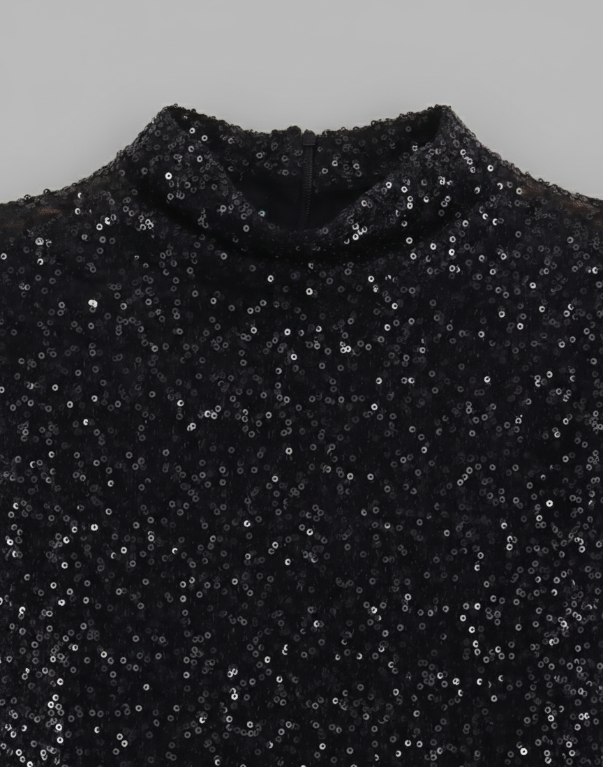 Aurora Schoudervulling Pailletten Mini Jurk voor Feestelijke Avonden