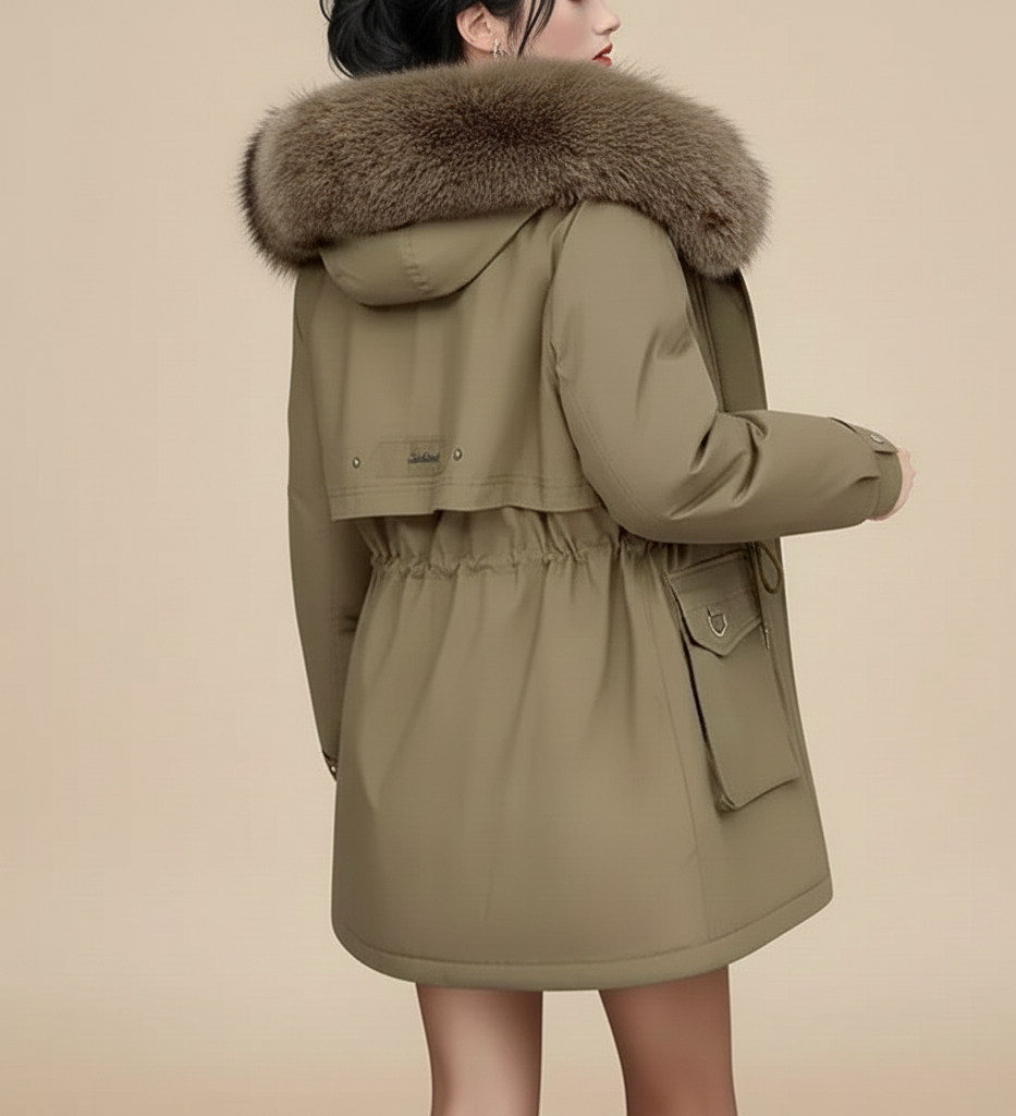 Elara Gewatteerde Dames Winterjas met Afneembare Kraag en Tailleban