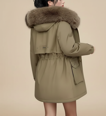 Elara Gewatteerde Dames Winterjas met Afneembare Kraag en Tailleban