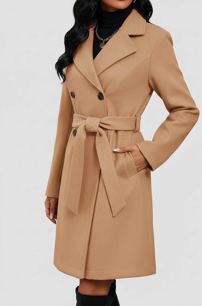 WinterLuxe Lange Damesjas met Tailleceintuur – Warm & Elegant