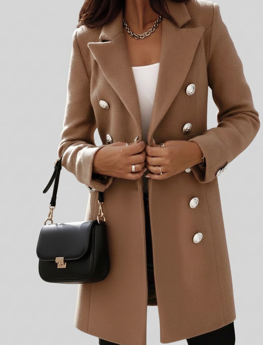 TailleurChic Peacoat Dames – Getailleerde Mantel met Dubbele Knopen