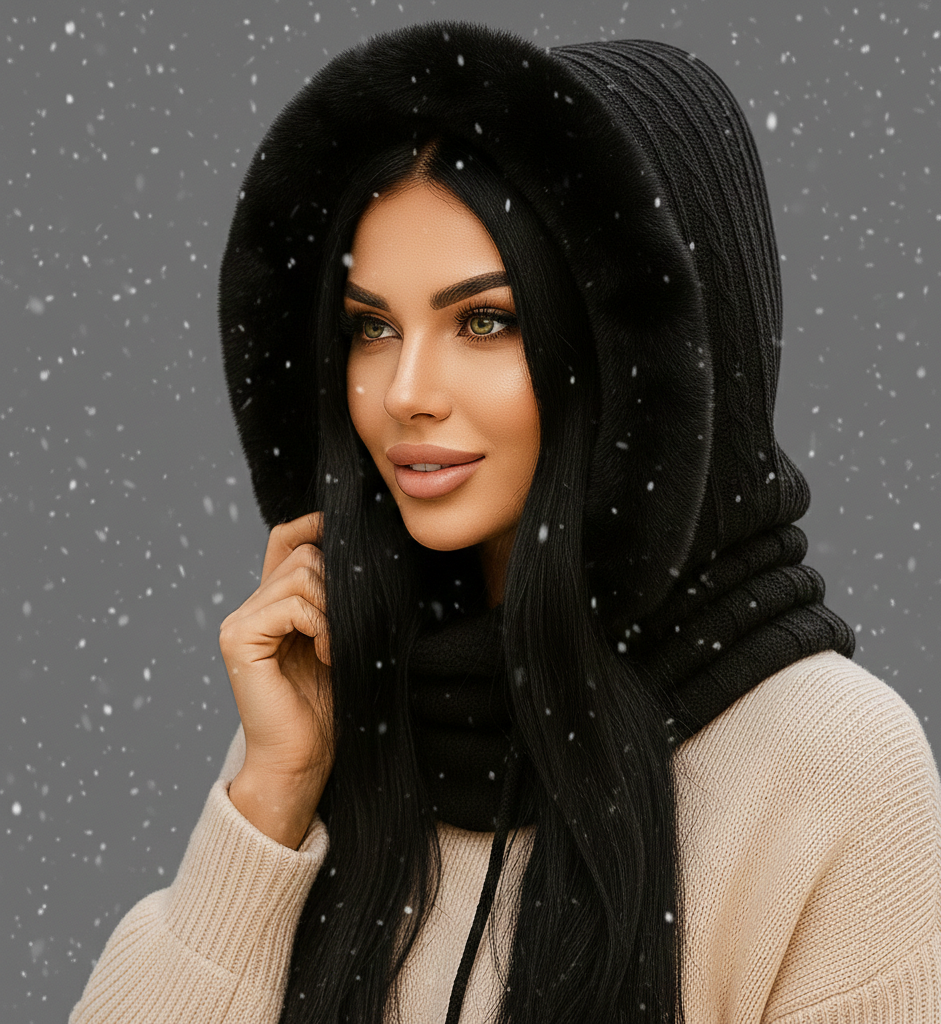 Warme Dames Winterset met Gebreide Stof en Capuchon met Bontlook