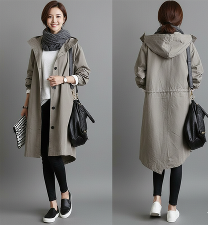 Elegante Waterdicht Damestrenchcoat voor het Regenseizoen met Capuchon