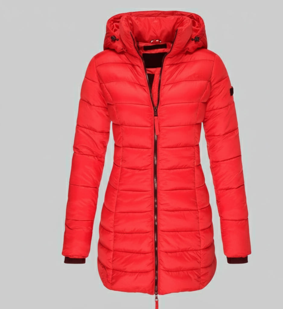 ThermoLicht lange dames pufferjas met capuchon en warm gevoerd