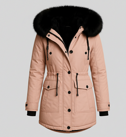 Elara Lange Damesjas met Luxe Bontkraag en Comfortabele Isolatie