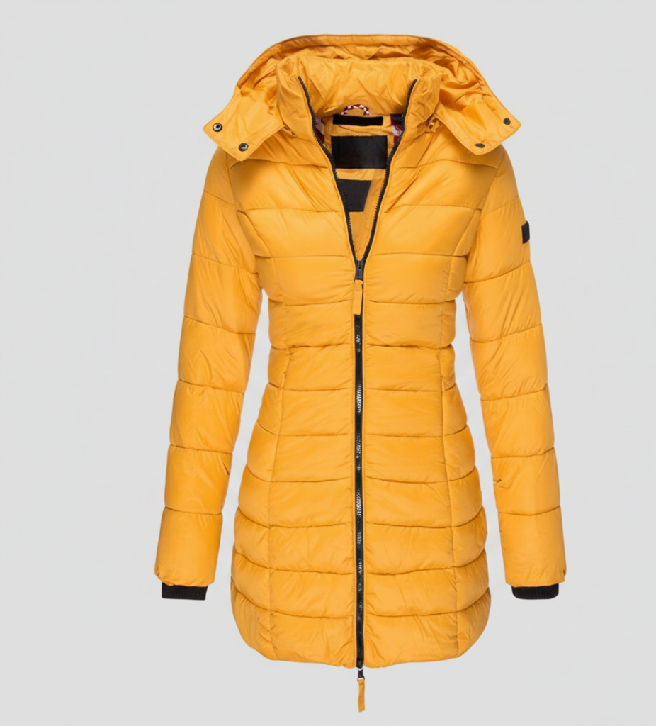 ThermoLicht lange dames pufferjas met capuchon en warm gevoerd