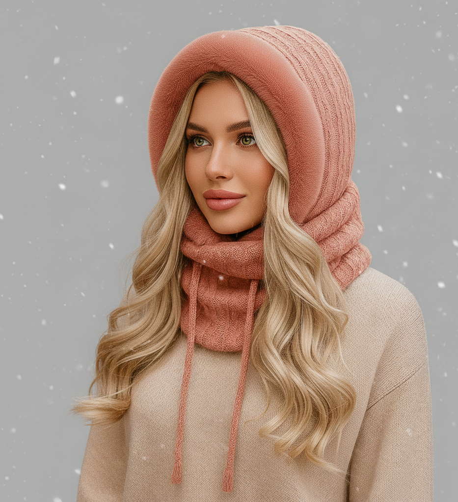 Warme Dames Winterset met Gebreide Stof en Capuchon met Bontlook