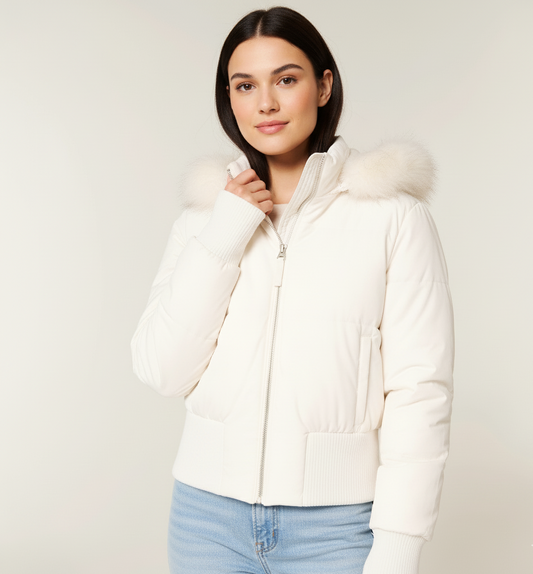 Gewatteerde Dames Winterjas met Afneembare Capuchon en Imitatiebontkraag
